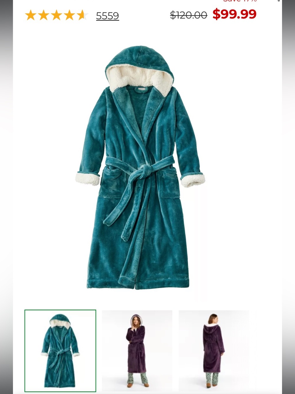 LLBEAN Women’s Wicked Plush Blue Fleece Robe with Tie Waist